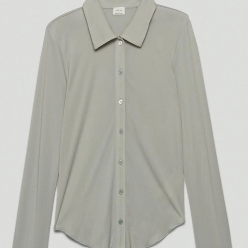 Wilfred Aritzia Pose Long-sleeve Button Down Mesh Shirt Dusky Green